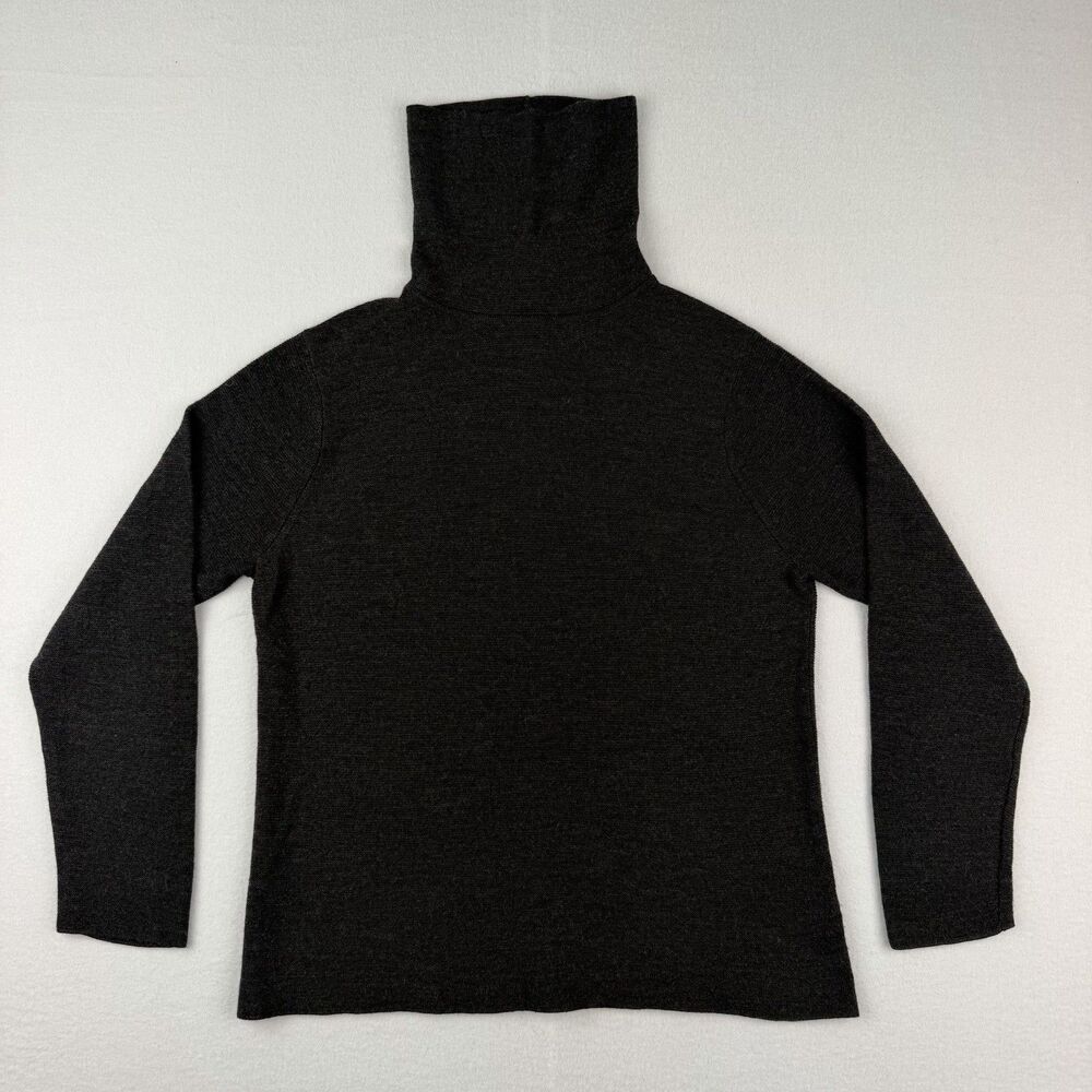 Eileen Fisher Medium Wool Turtleneck Textured Knit Dark Gray Italian Yarn Women